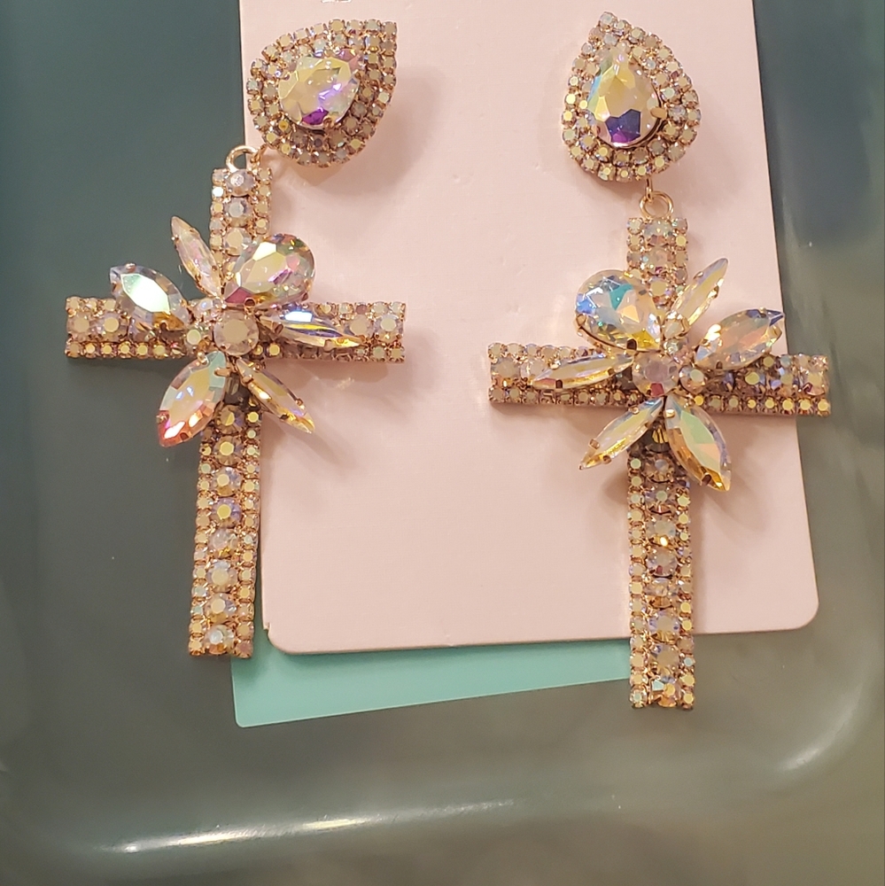 Bling cross fashion earrings rhinestone abalone